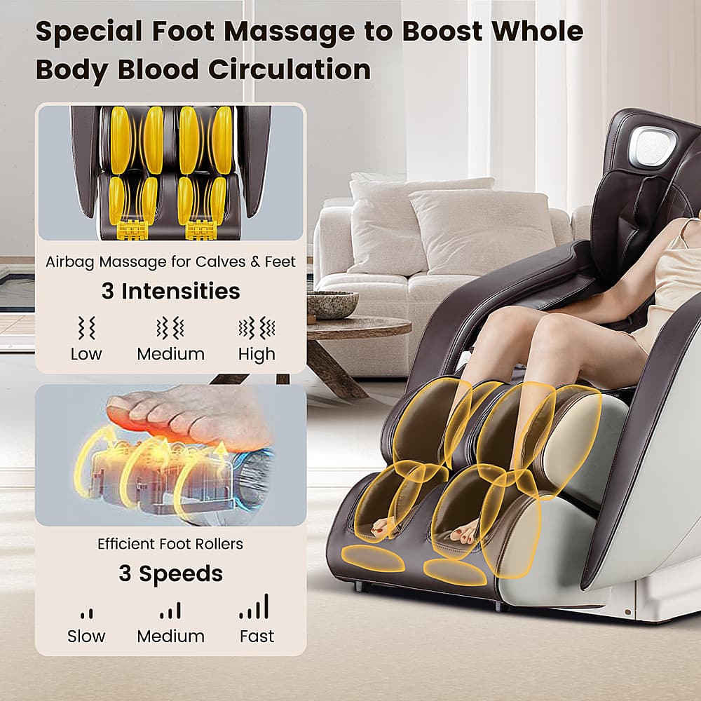 Special Foot Massage to Boost Whole Body Blood Circulation: Airbag Massage for Calves & Feet with 3 Intensities (Low, Medium, High) and Efficient Foot Rollers with 3 Speeds (Slow, Medium, Fast).