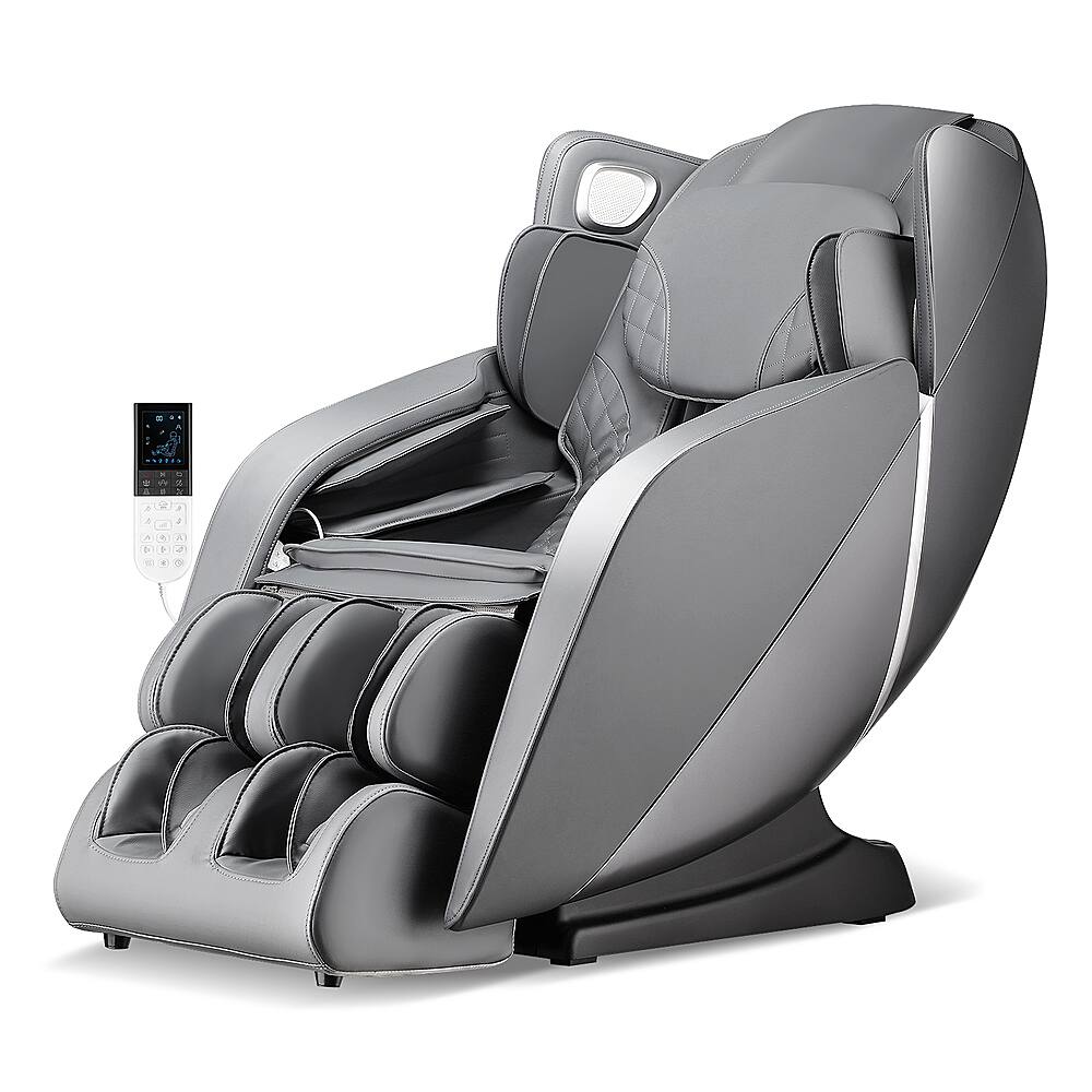 Front. Costway - Comfort Full Body Massage Chair with Voice Control Heat Foot Roller - Grey.