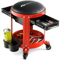 Costway - Goplus Workshop Creeper Seat Rolling Mechanic Stool with2 Drawers 330 LBS Weight Capacity - Black/Red - Front_Zoom