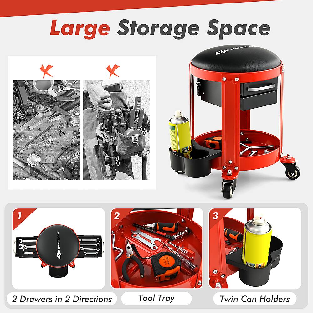 Large Storage Space C X X - S de 1 BOPLUS  2 Drawers in 2 Directions Tool Tray Twin Can Holders