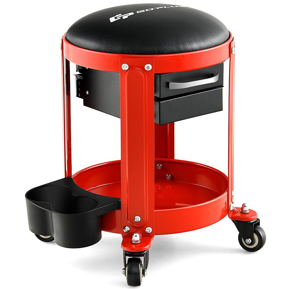 Alt View 18. Costway - Goplus Workshop Creeper Seat Rolling Mechanic Stool with2 Drawers 330 LBS Weight Capacity - Black/Red.
