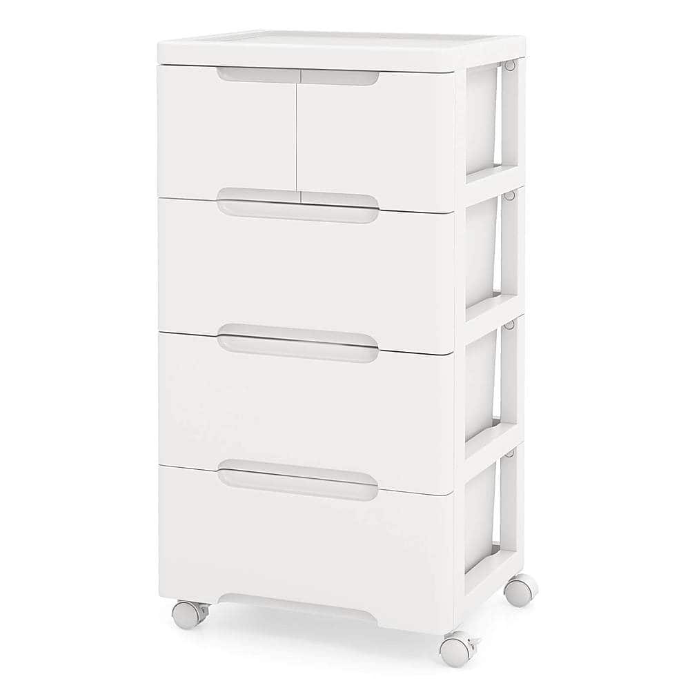Front. Costway - Costway 1 PCS 5-Drawer Plastic Rolling Storage Cart with 4 Universal Wheels Dresser Cabinet - White.
