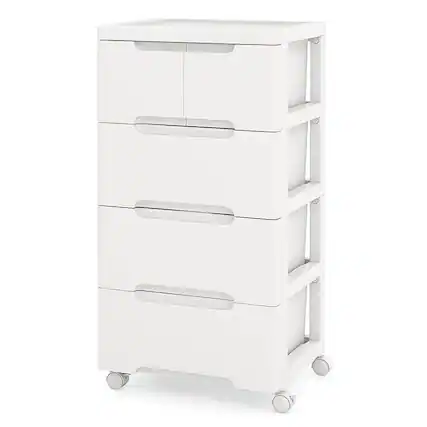 Front. Costway - Costway 1 PCS 5-Drawer Plastic Rolling Storage Cart with 4 Universal Wheels Dresser Cabinet - White.
