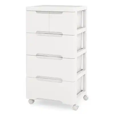 Costway 1 PCS 5 Drawer Plastic Rolling Storage Cart with 4 Universal Wheels Dresser Cabinet White HCST02429 - Best Buy Costway 1 PCS 5 Drawer Plastic Rolling Storage Cart with 4 Universal Wheels Dresser Cabinet White HCST02429 - Best Buy
