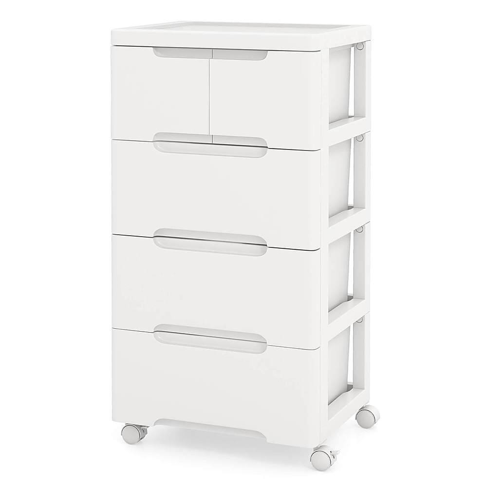 Costway - 1 PCS 5-Drawer Plastic Rolling Storage Cart with 4 Universal Wheels Dresser Cabinet - White
