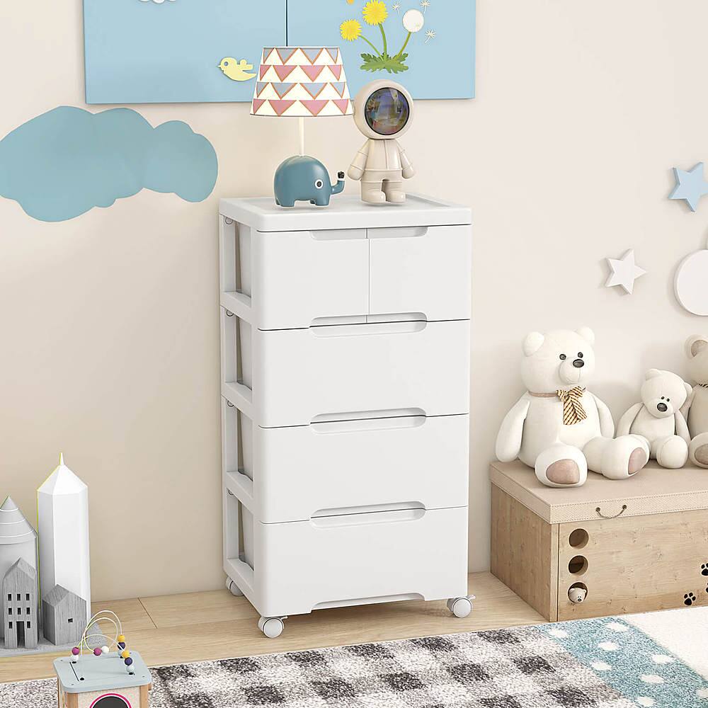 Alt View 11. Costway - Costway 1 PCS 5-Drawer Plastic Rolling Storage Cart with 4 Universal Wheels Dresser Cabinet - White.
