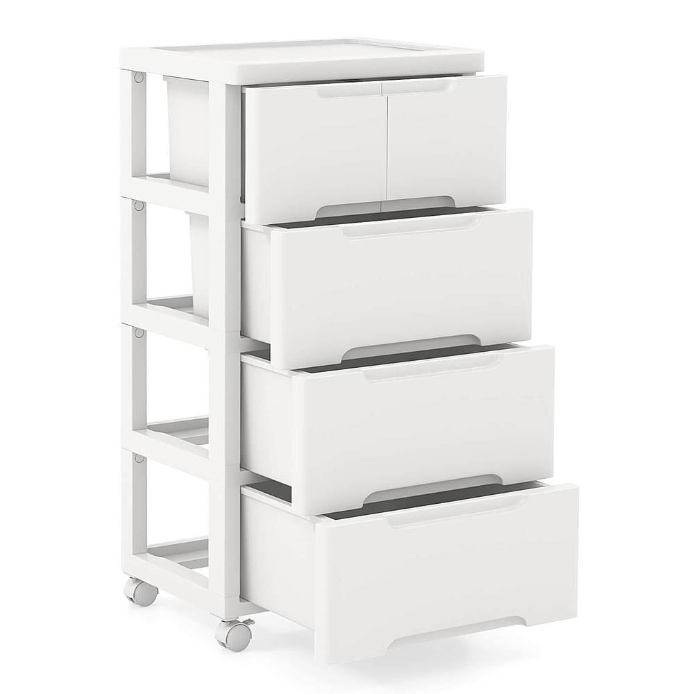 Alt View 19. Costway - Costway 1 PCS 5-Drawer Plastic Rolling Storage Cart with 4 Universal Wheels Dresser Cabinet - White.