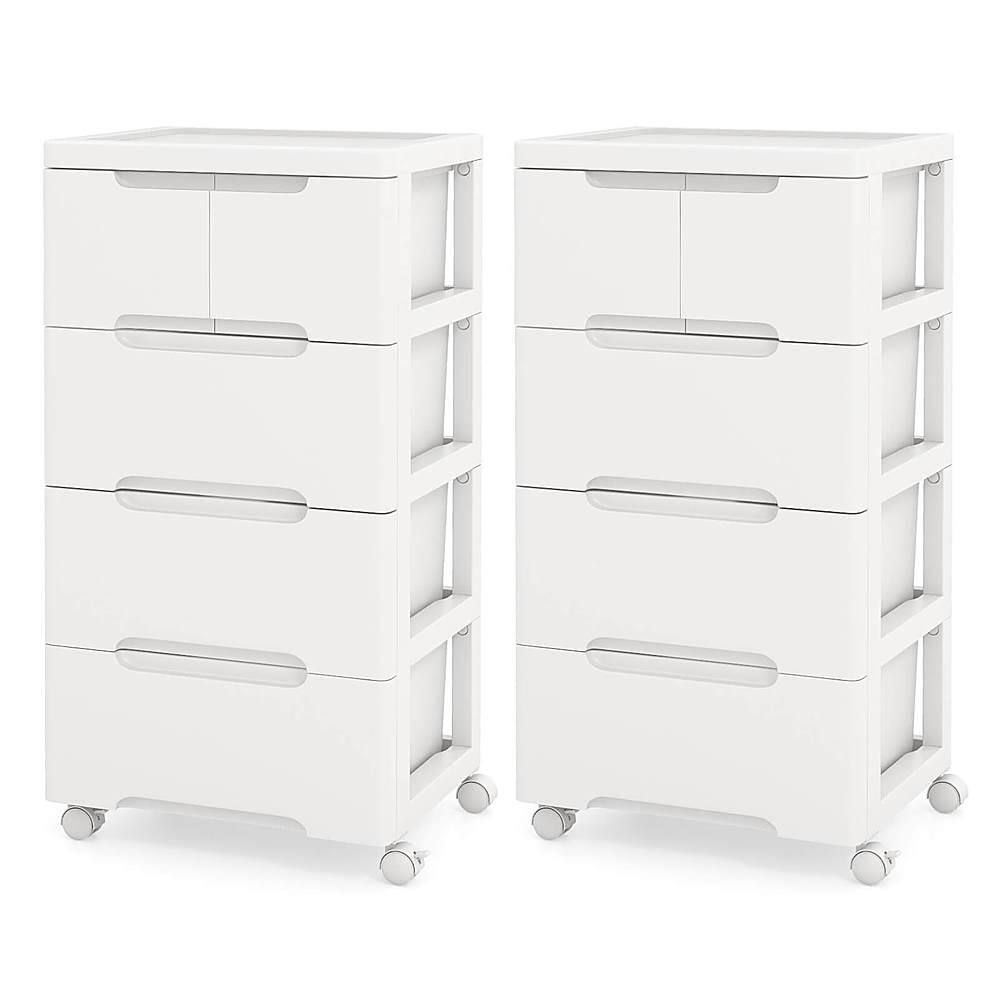 Front. Costway - Costway 2 PCS 5-Drawer Plastic Rolling Storage Cart with 4 Universal Wheels Dresser Cabinet - White.