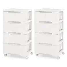 Front. Costway - Costway 2 PCS 5-Drawer Plastic Rolling Storage Cart with 4 Universal Wheels Dresser Cabinet - White.