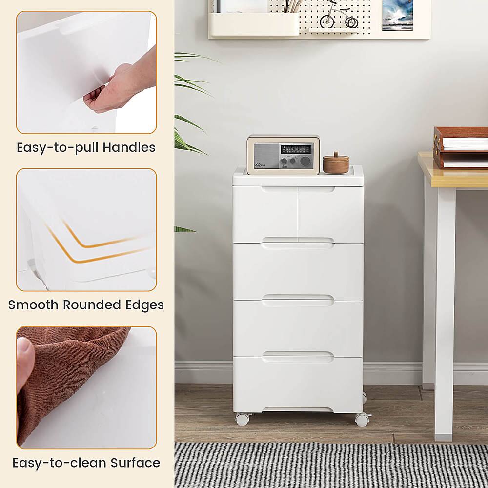 The text on the image reads: "Easy-to-pull Handles, Smooth Rounded Edges, Easy-to-clean Surface."