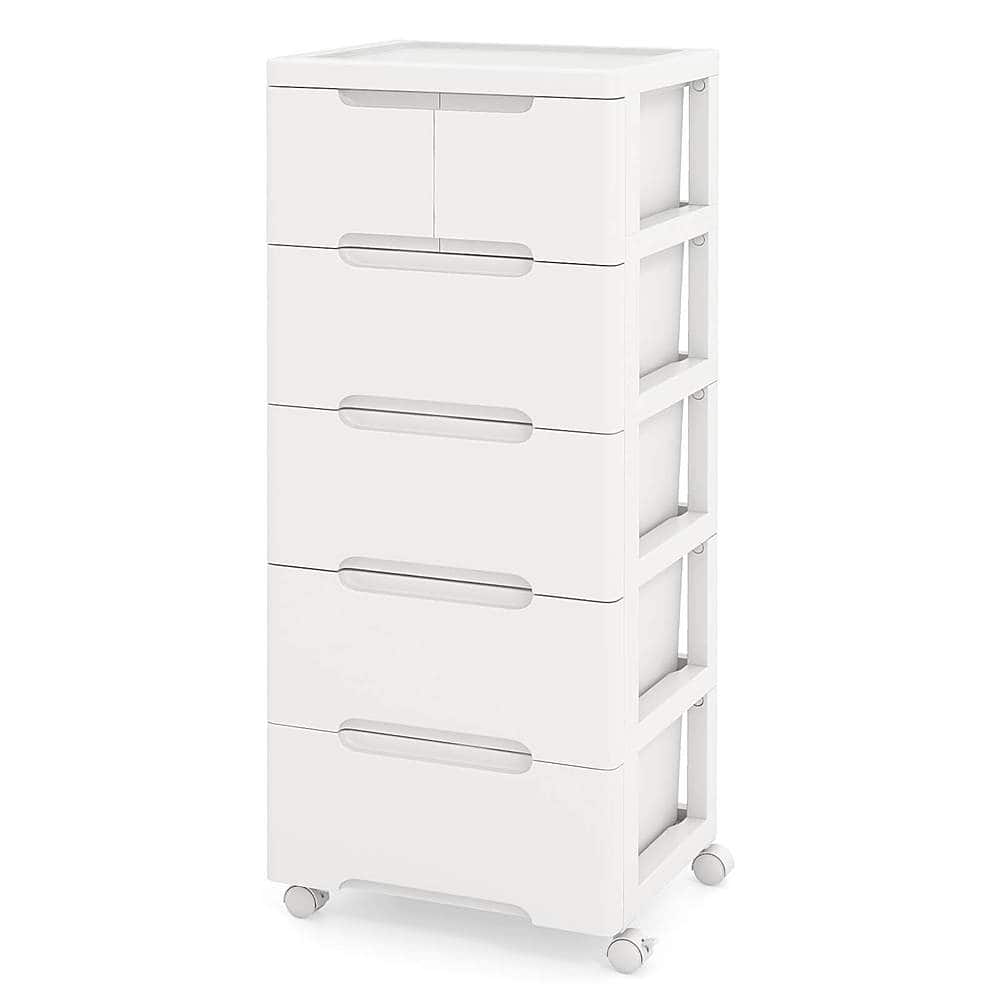Front. Costway - Costway 1 PCS 6-Drawer Plastic Rolling Storage Cart with 4 Universal Wheels Dresser Cabinet - White.