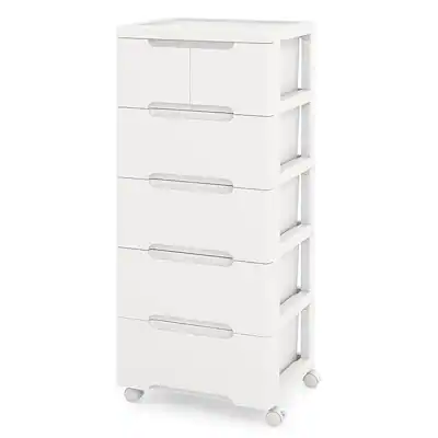 Costway - 1 PCS 6-Drawer Plastic Rolling Storage Cart with 4 Universal Wheels Dresser Cabinet - White Costway - 1 PCS 6-Drawer Plastic Rolling Storage Cart with 4 Universal Wheels Dresser Cabinet - White