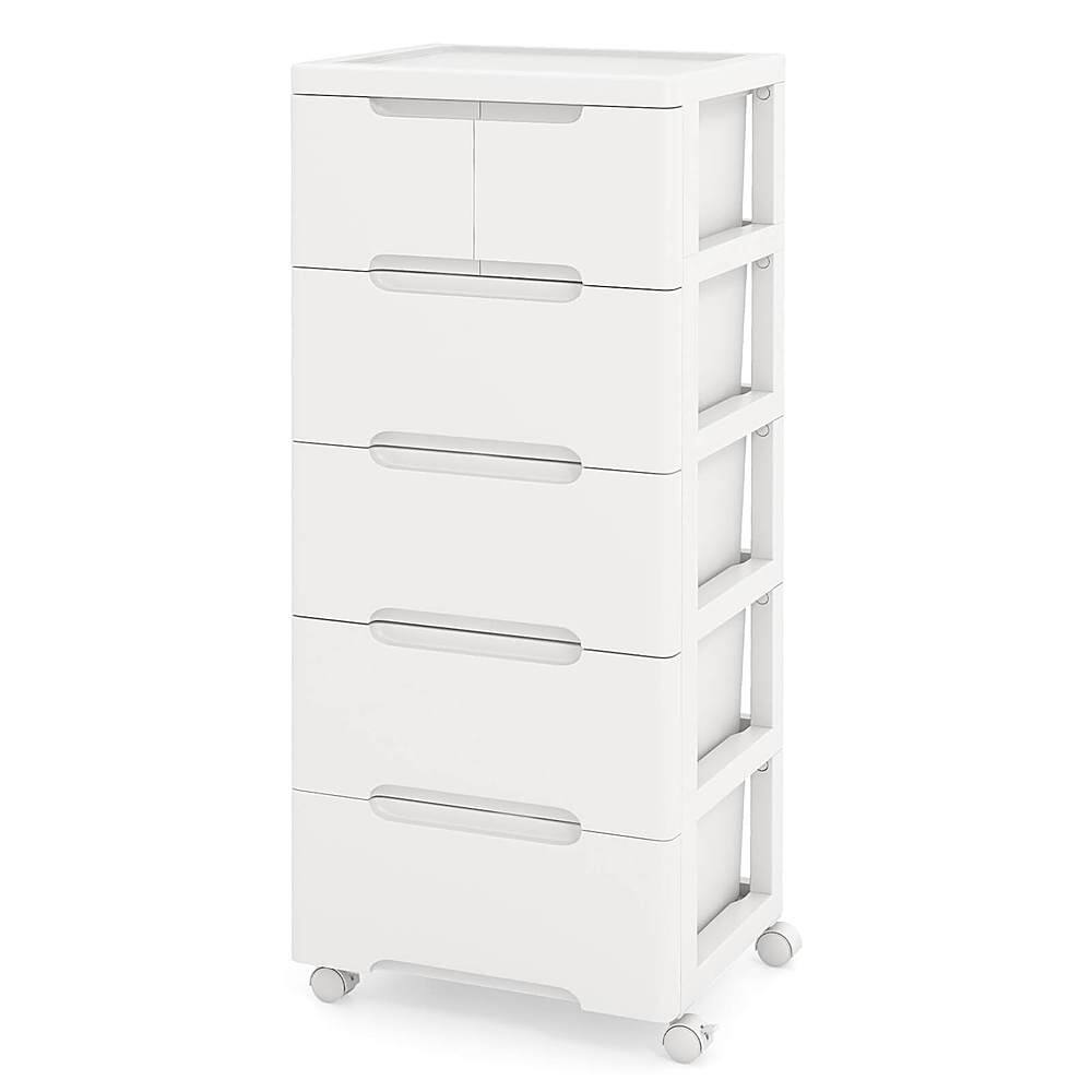 Costway - 1 PCS 6-Drawer Plastic Rolling Storage Cart with 4 Universal Wheels Dresser Cabinet - White