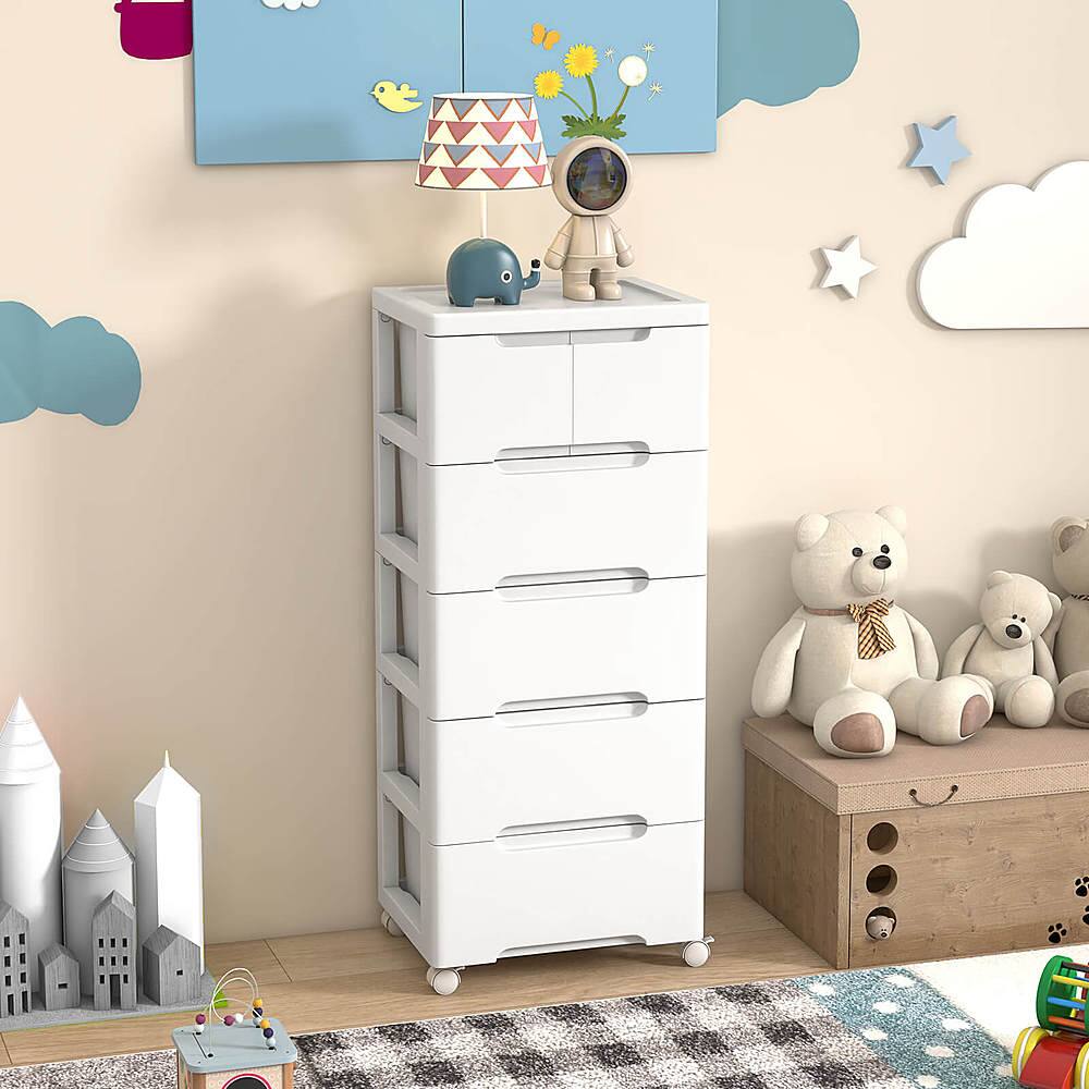 Alt View 11. Costway - Costway 1 PCS 6-Drawer Plastic Rolling Storage Cart with 4 Universal Wheels Dresser Cabinet - White.