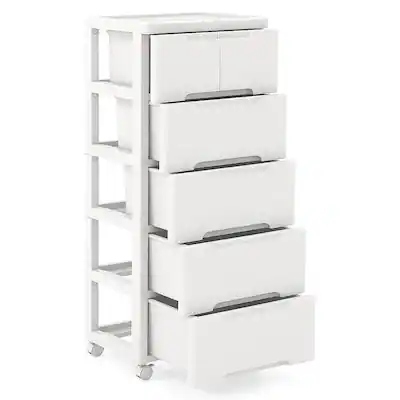 Costway 1 PCS 6-Drawer Plastic Rolling Storage Cart with 4 Universal - See Details - White Costway 1 PCS 6-Drawer Plastic Rolling Storage Cart with 4 Universal - See Details - White