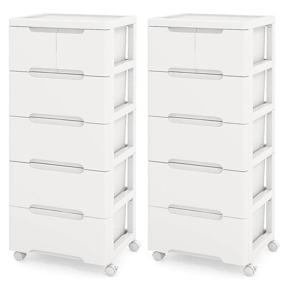 Front. Costway - Costway 2 PCS 6-Drawer Plastic Rolling Storage Cart with 4 Universal Wheels Dresser Cabinet - White.