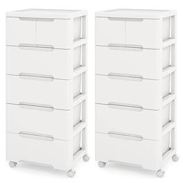 Costway - 2 PCS 6-Drawer Plastic Rolling Storage Cart with 4 Universal Wheels Dresser Cabinet - White