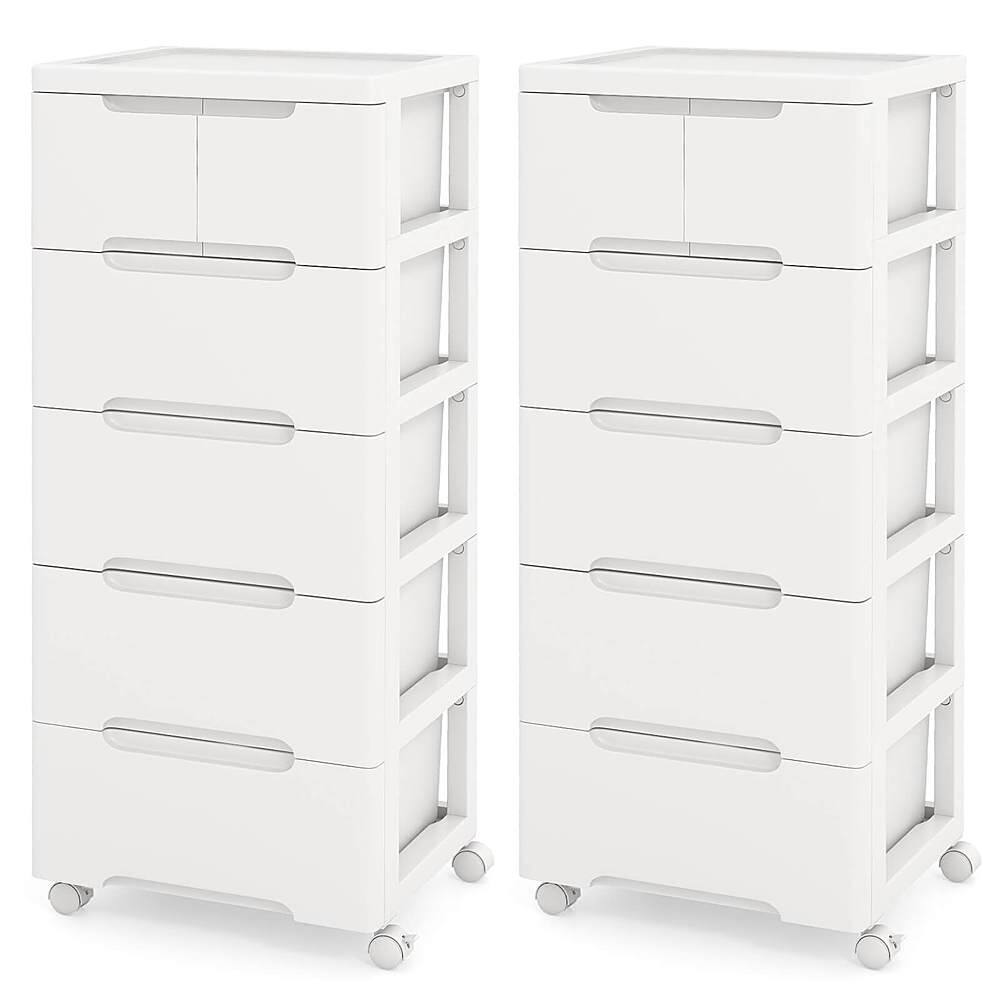Front. Costway - Costway 2 PCS 6-Drawer Plastic Rolling Storage Cart with 4 Universal Wheels Dresser Cabinet - White.
