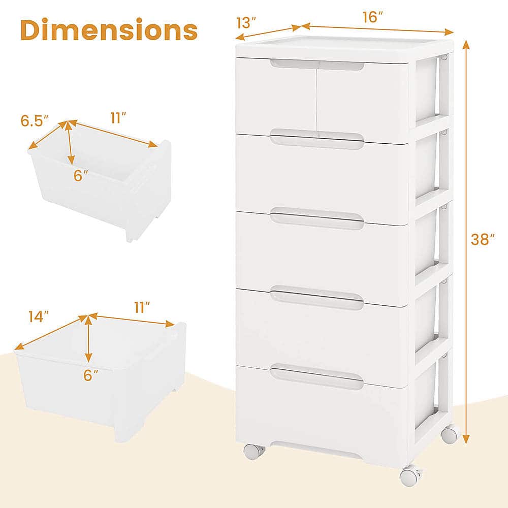 The dimensions of the dresser are 13 inches in height, 16 inches in width, and 6.5 inches in depth. The dresser has a total of 11 drawers, with each drawer being 6 inches in width.