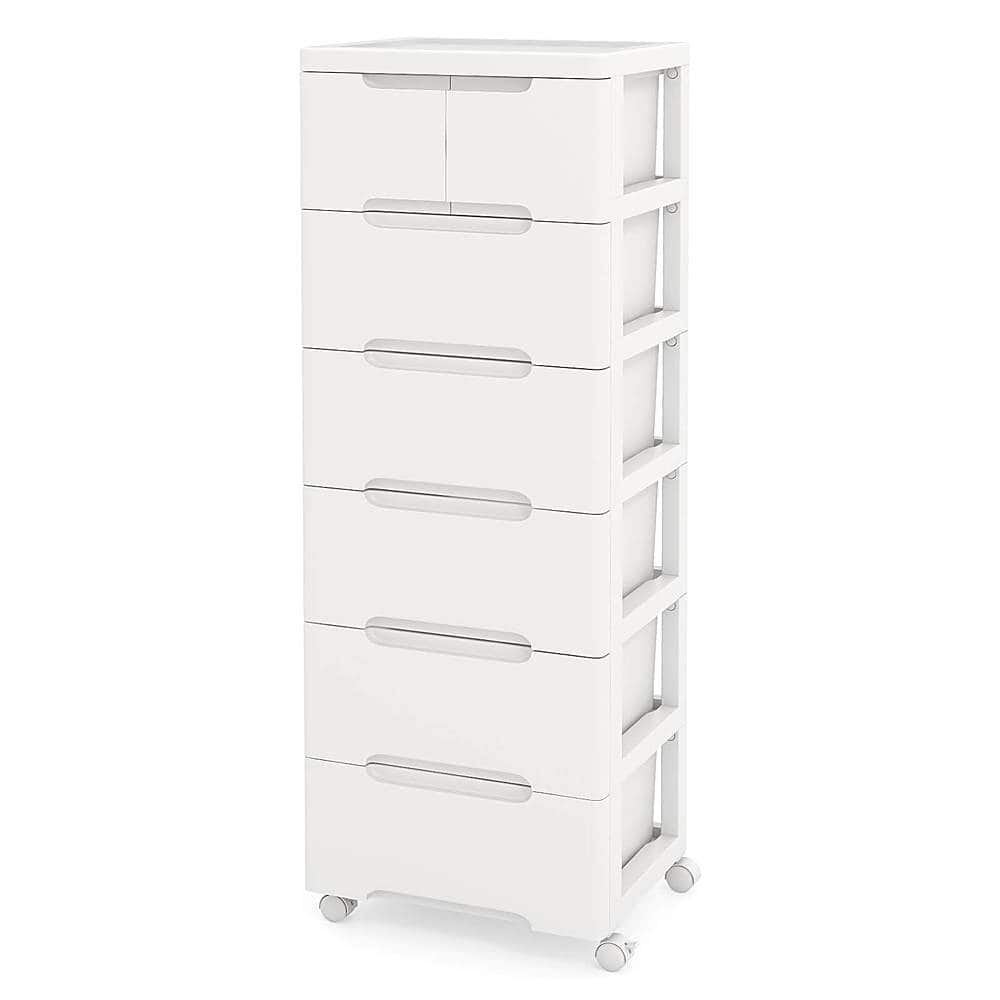 Front. Costway - Costway 1 PCS 7-Drawer Plastic Rolling Storage Cart with 4 Universal Wheels Dresser Cabinet - White.
