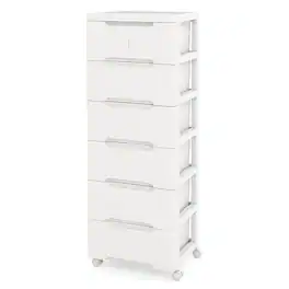 Costway - 1 PCS 7-Drawer Plastic Rolling Storage Cart with 4 Universal Wheels Dresser Cabinet - White