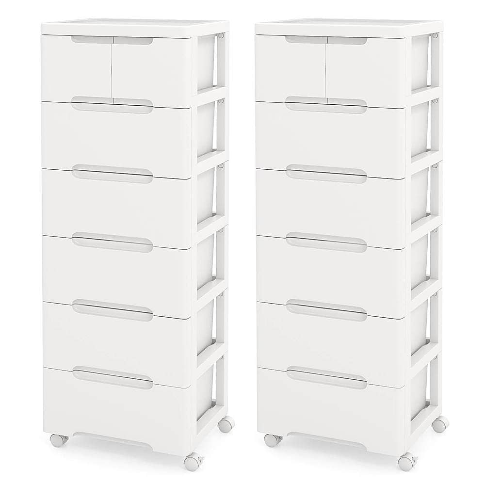 Front. Costway - Costway 2 PCS 7-Drawer Plastic Rolling Storage Cart with 4 Universal Wheels Dresser Cabinet - White.