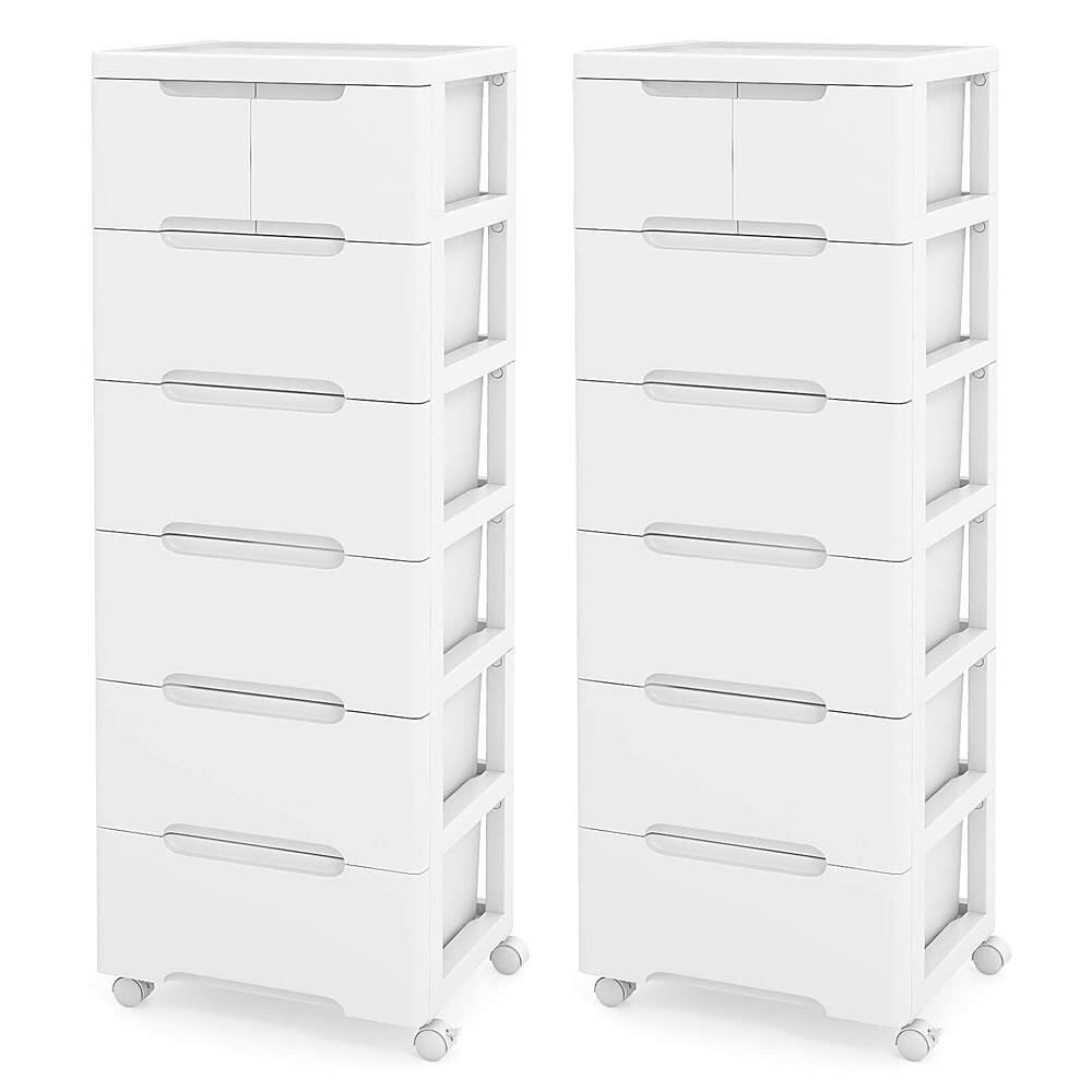 Costway - 2 PCS 7-Drawer Plastic Rolling Storage Cart with 4 Universal Wheels Dresser Cabinet - White