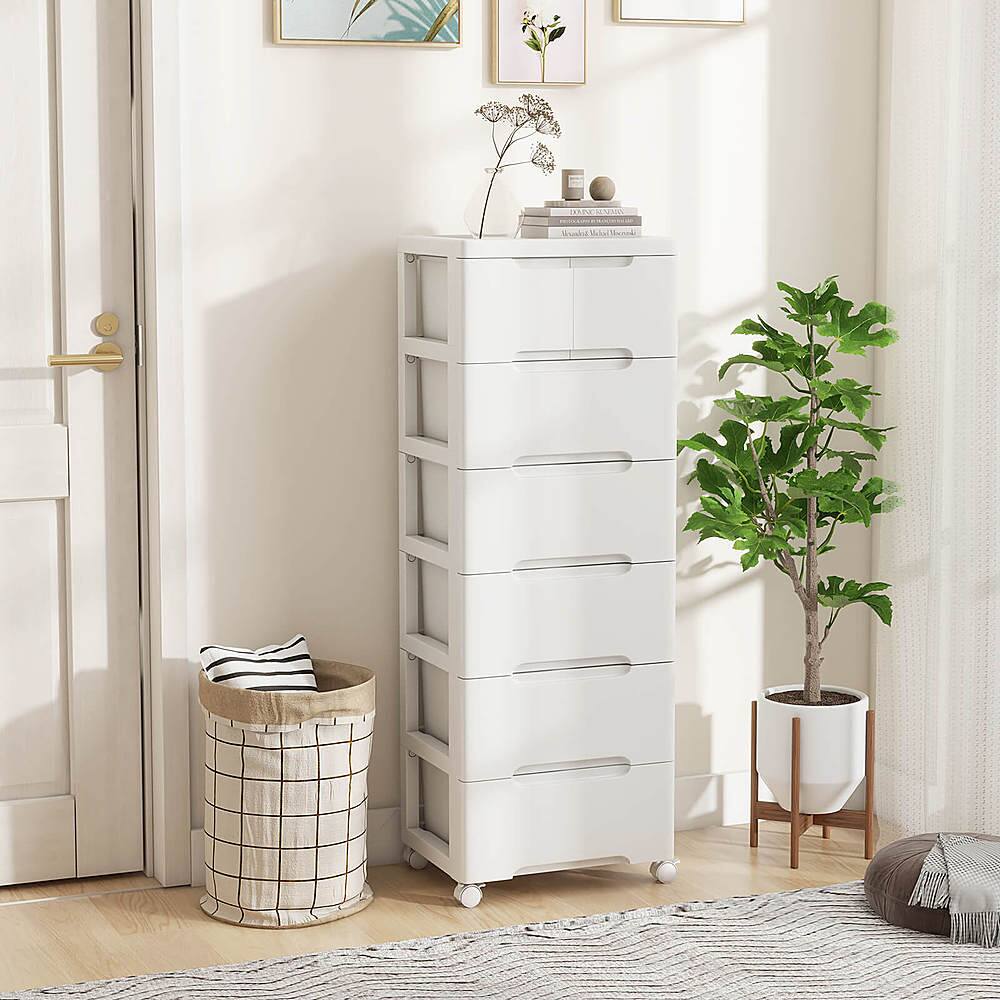 Alt View 14. Costway - Costway 2 PCS 7-Drawer Plastic Rolling Storage Cart with 4 Universal Wheels Dresser Cabinet - White.