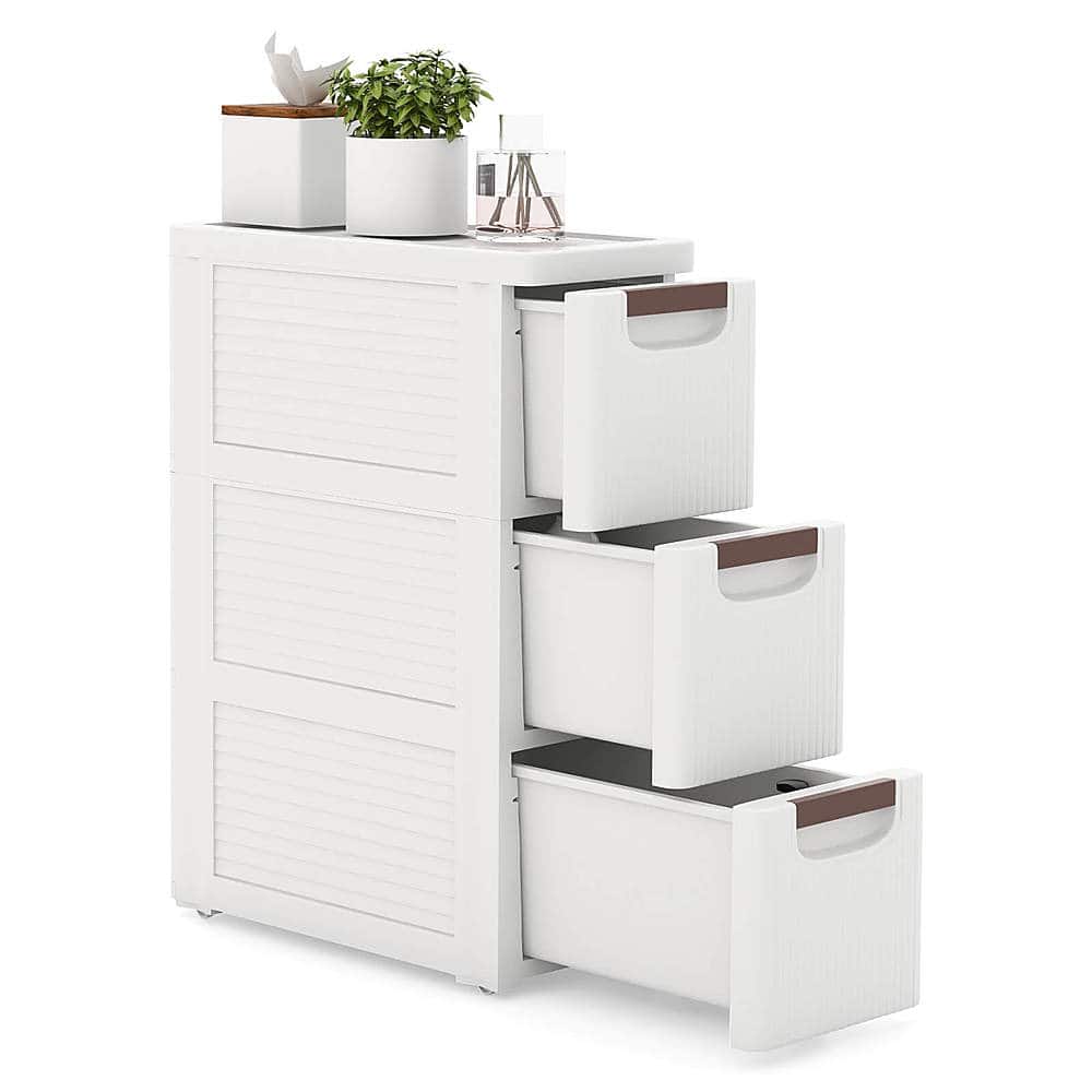 Front. Costway - Costway 1 PCS 3-Drawer Narrow Rolling Storage Cabinet with Pull Handles Built-in Wheels - White.