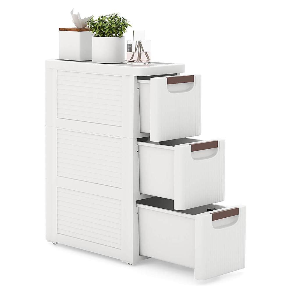 Costway - 1 PCS 3-Drawer Narrow Rolling Storage Cabinet with Pull Handles Built-in Wheels - White