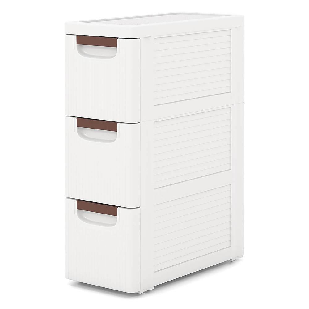 Alt View 11. Costway - Costway 1 PCS 3-Drawer Narrow Rolling Storage Cabinet with Pull Handles Built-in Wheels - White.