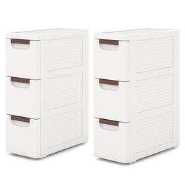 Costway - 2 PCS 3-Drawer Narrow Rolling Storage Cabinet with Pull Handles Built-in Wheels - White
