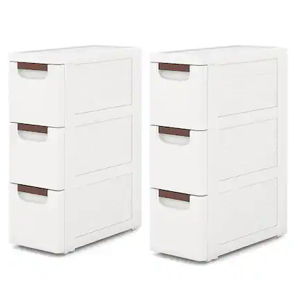 Front. Costway - Costway 2 PCS 3-Drawer Narrow Rolling Storage Cabinet with Pull Handles Built-in Wheels - White.