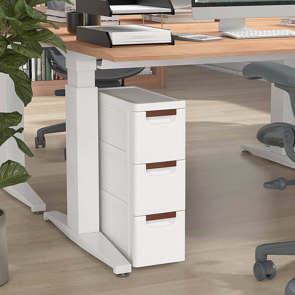 Alt View 17. Costway - Costway 2 PCS 3-Drawer Narrow Rolling Storage Cabinet with Pull Handles Built-in Wheels - White.