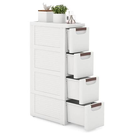 Front. Costway - Costway 1 PCS 4-Drawer Narrow Rolling Storage Cabinet with Pull Handles Built-in Wheels - White.