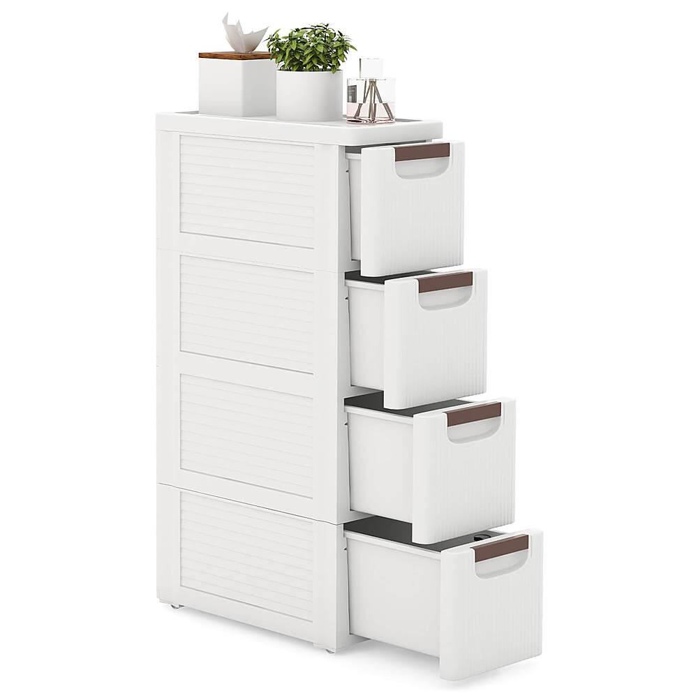 Costway - 1 PCS 4-Drawer Narrow Rolling Storage Cabinet with Pull Handles Built-in Wheels - White