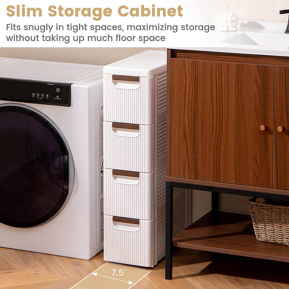 Slim Storage Cabinet: Fits snugly in tight spaces, maximizing storage without taking up much floor space.