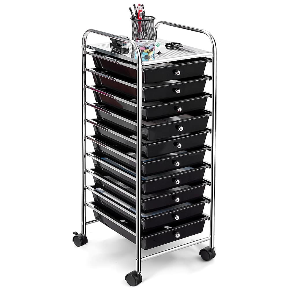Front. Costway - Costway 10 Drawer Rolling Storage Cart Scrapbook Paper Office School Organizer - Black.