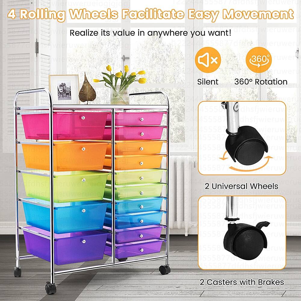 Costway 15 Drawer Rolling Storage Cart Tools Scrapbook Paper Office