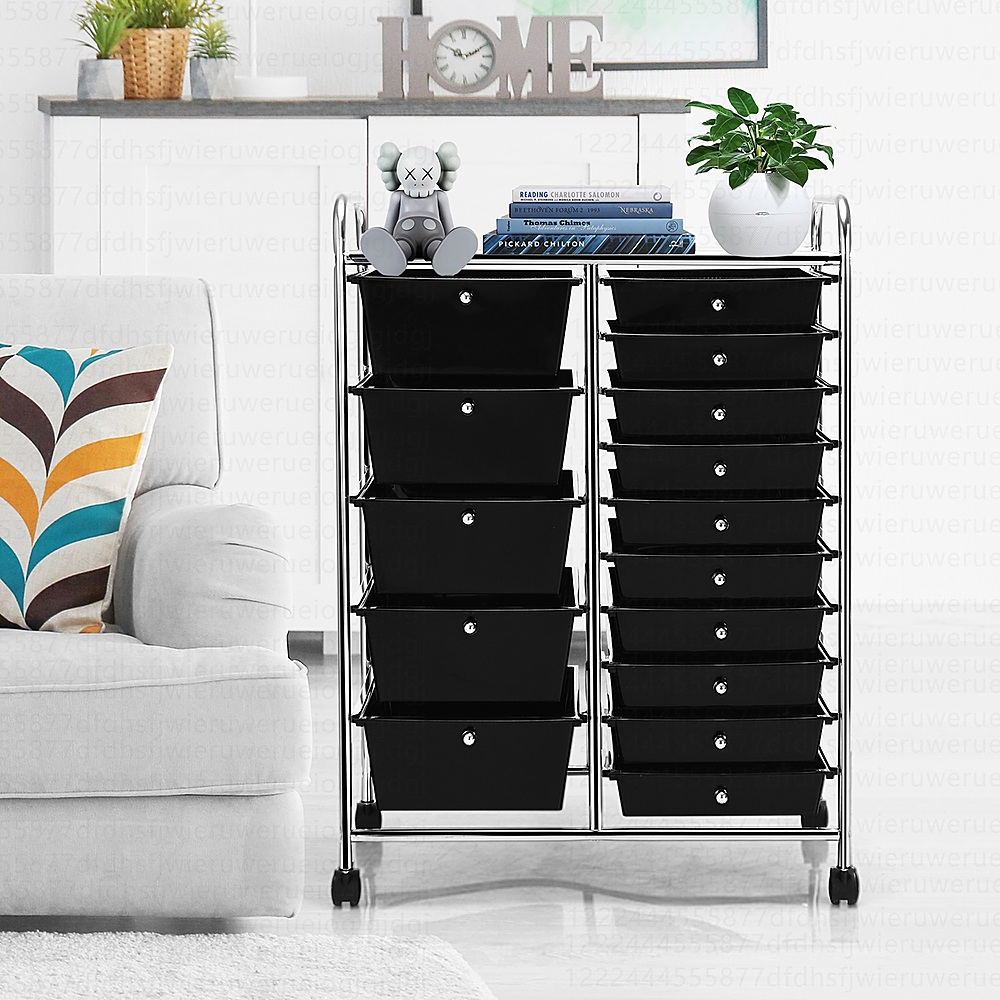 Costway 15 Drawer Rolling Organizer Cart Utility Storage Tools Scrapbook Paper Multi Use Black