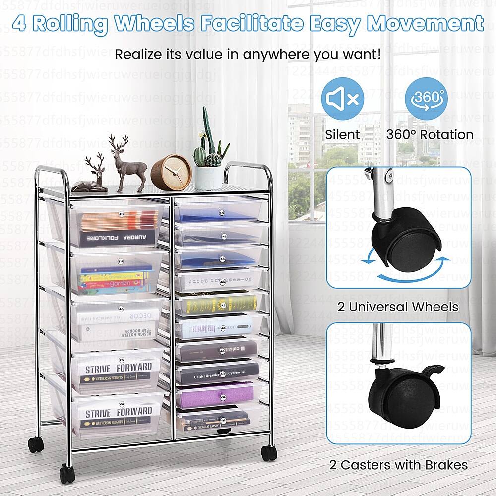 Costway 15 Drawer Rolling Storage Cart Tools Scrapbook Cosmetics Paper