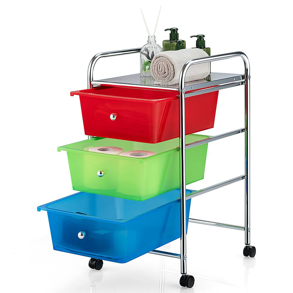 Costway 3Drawer Cart Storage Bin Organizer Rolling w/Plastic Drawers