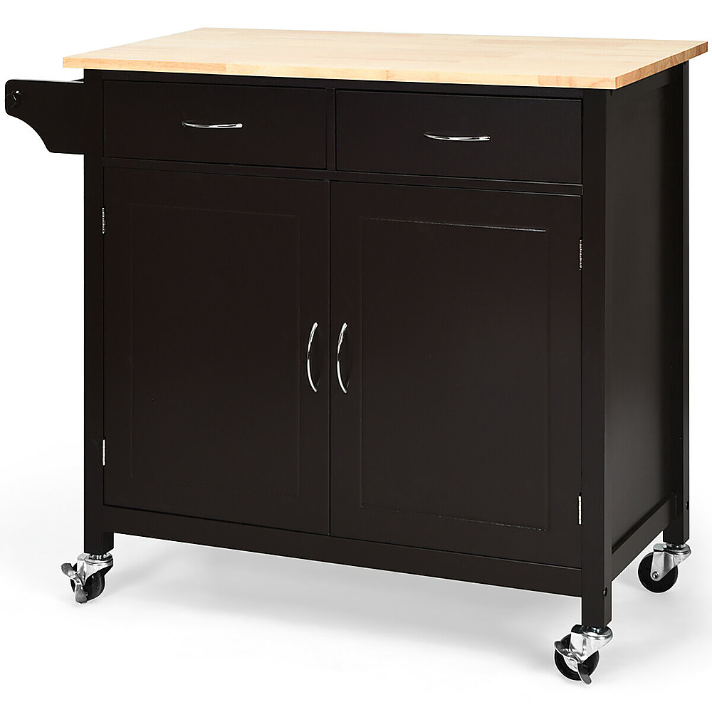 Alt View 20. Costway - Modern Rolling Kitchen Island Cart Wood Top Storage Trolley with Storage Drawers - Brown.
