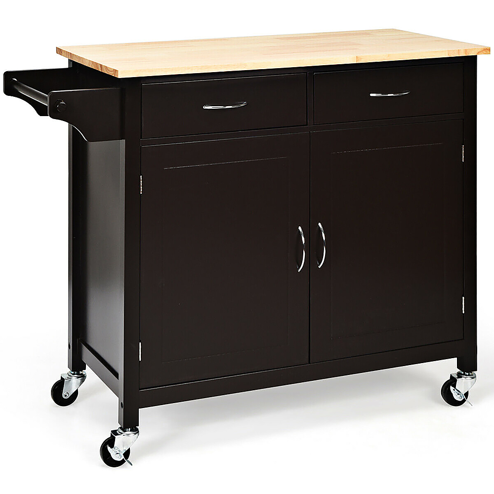 Alt View 21. Costway - Costway Modern Rolling Kitchen Island Cart Wood Top Storage Trolley with Storage Drawers - Brown.