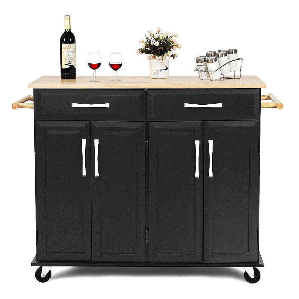 Alt View 16. Costway - Costway Rolling Kitchen Trolley Island Cart Wood Top Storage Cabinet Utility W/ Drawers - Black.