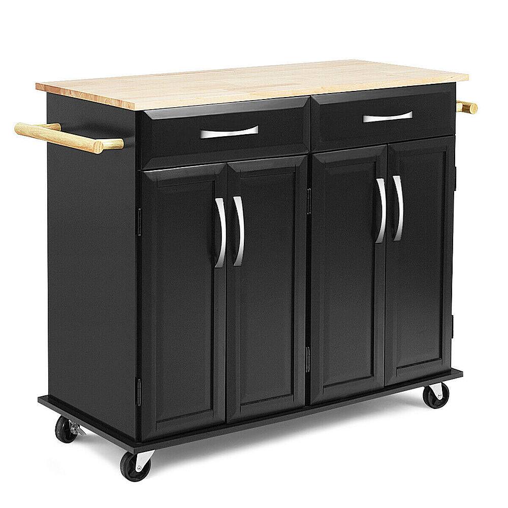 Alt View 17. Costway - Costway Rolling Kitchen Trolley Island Cart Wood Top Storage Cabinet Utility W/ Drawers - Black.