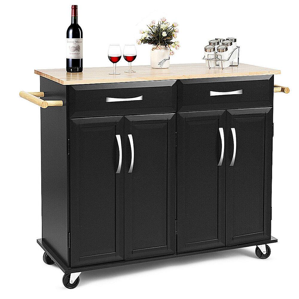 Alt View 18. Costway - Costway Rolling Kitchen Trolley Island Cart Wood Top Storage Cabinet Utility W/ Drawers - Black.