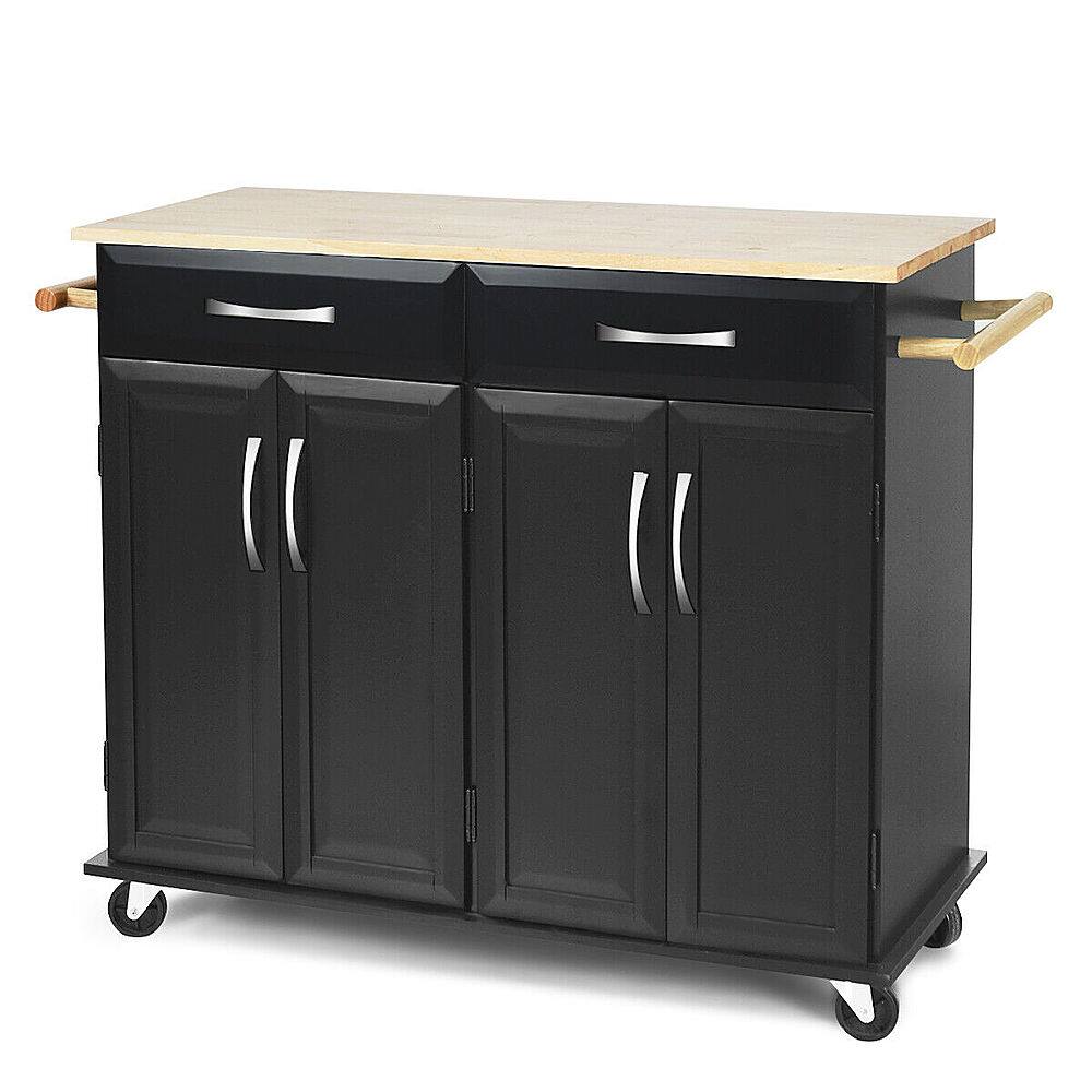 Alt View 19. Costway - Costway Rolling Kitchen Trolley Island Cart Wood Top Storage Cabinet Utility W/ Drawers - Black.