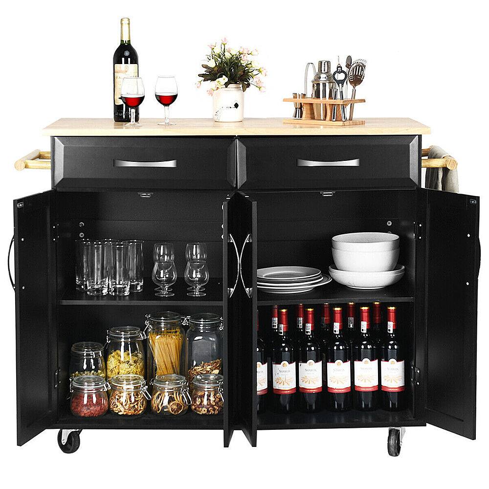 Alt View 21. Costway - Costway Rolling Kitchen Trolley Island Cart Wood Top Storage Cabinet Utility W/ Drawers - Black.