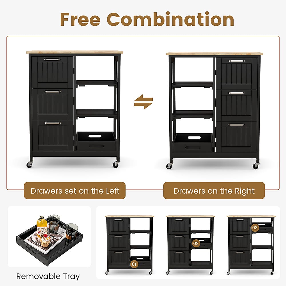 The image features a set of two black drawers with a removable tray in the middle. The tray is designed to be placed on either side of the drawers, allowing for versatile storage options. The drawers are set on the left side and the right side of the tray, providing a convenient and space-saving solution for organizing items.